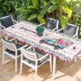 thumbnail image 2 of Spring Table Cloths for 8 Foot Rectangle Tables, Truck Botanical Rose Leaves Butterfly Pink Lattice Patio Waterproof Elastic Fitted Tablecloths, Washable Rectangular Table Cover for Camping, 2 of 8