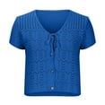 thumbnail image 6 of Mittory Crochet Tops for Women Knitted Summer Vest Hollow Out Button Down Shirts Crop Tops Short Sleeve, 6 of 8