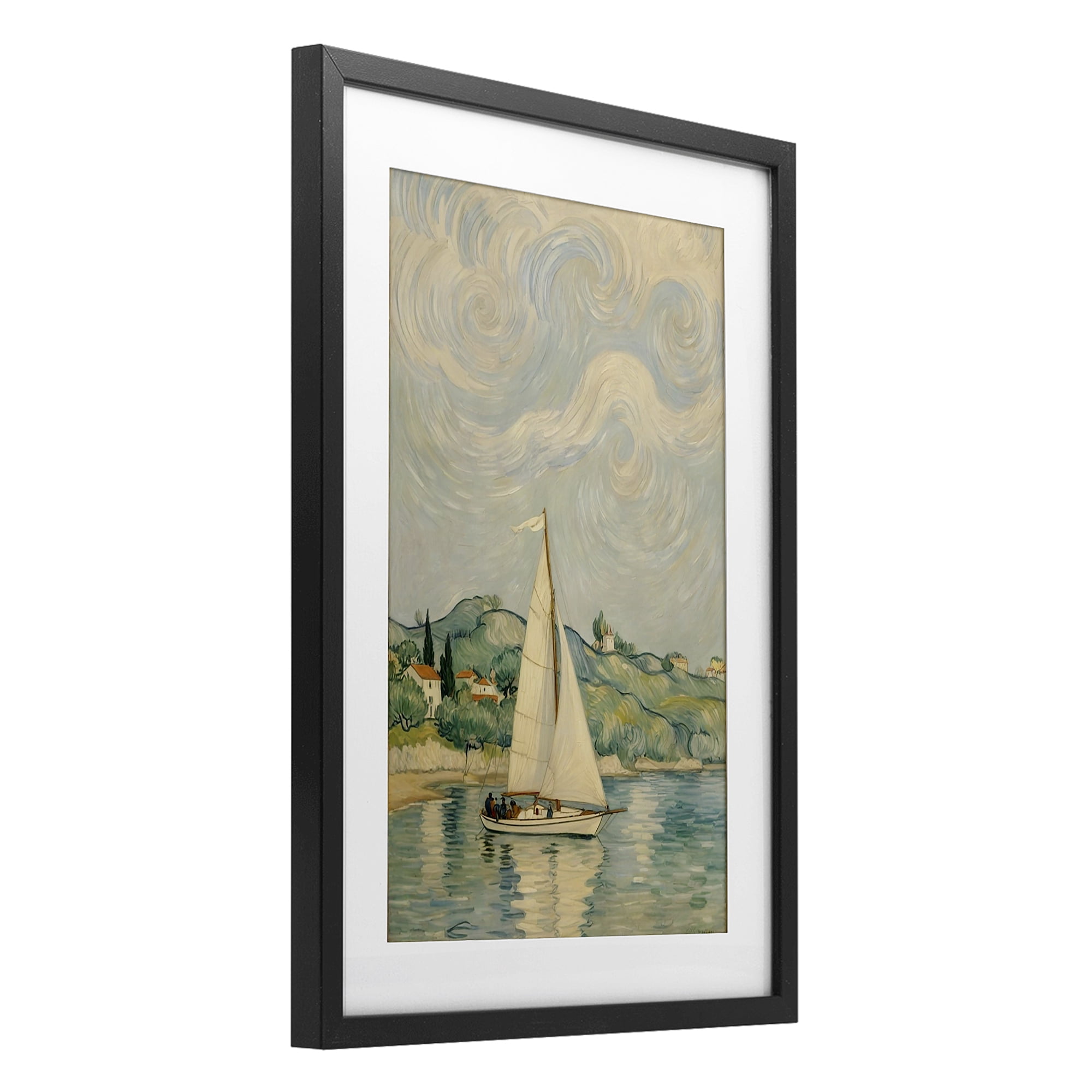 Stupell Industries Sailboat Beneath Swirling Clouds Black Framed Print Under Glass, design by Angie Hawke