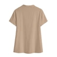 thumbnail image 5 of HOMBOM Short Sleeve T-Shirts for Women Cotton Linen Shirts Henley V Neck Khaki Summer Solid Lightweight Ladies Blouse, 5 of 7