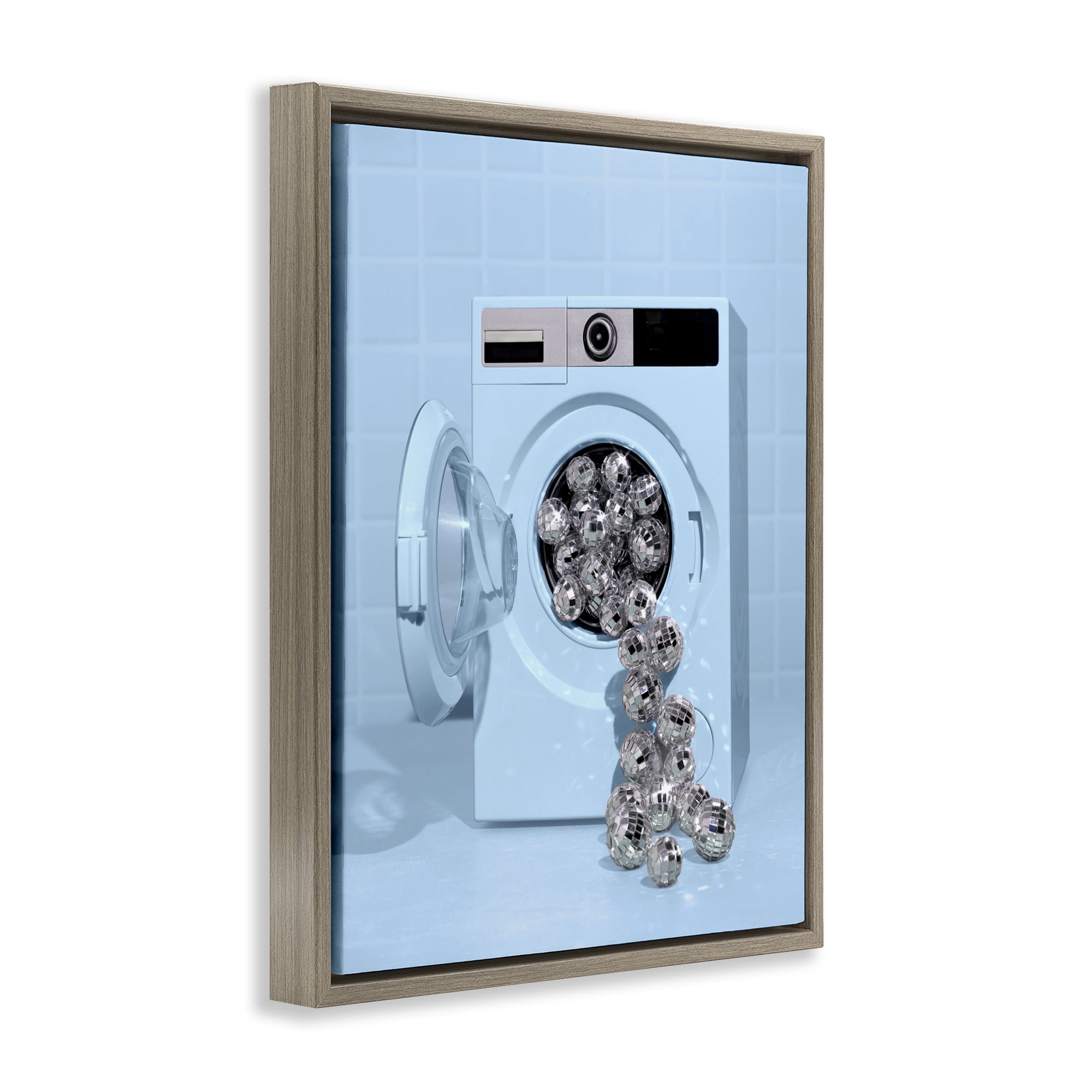 Stupell Industries Disco Laundry Machine over Blue Brown Framed Floater Canvas Wall Art, design by LISH Creative