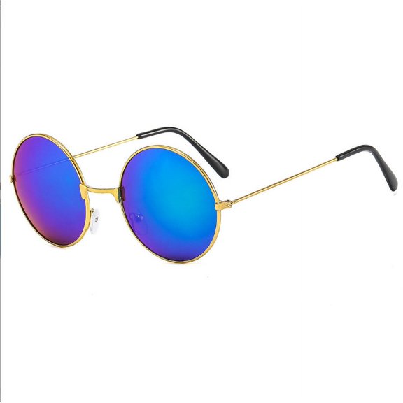 Metal Round Sunglasses Retro Sunglasses Men's and Women's Glasses Prince's Glasses Flat Glasses Color Reflective Sunglasses-Gold green mercury
