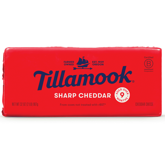 Tillamook Whole Sharp Cheddar Cheese Block, 32 oz (Aged 9 Months)