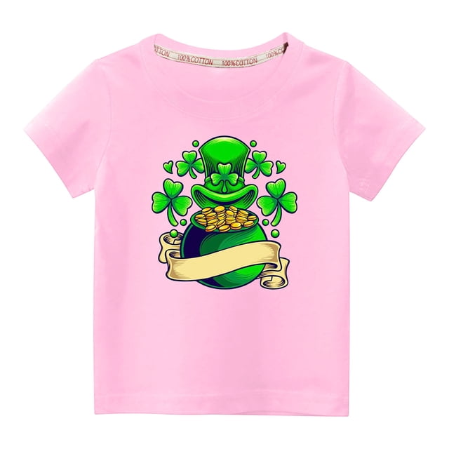 Penkiiy Haut à Manches Courtes Imprimé Col Rond Mignon pour Garçons et Filles 7-8 Ans Rose