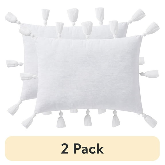 (2 pack) My Texas House 14" x 20" Samantha White Chenille Tassel Decorative Pillow