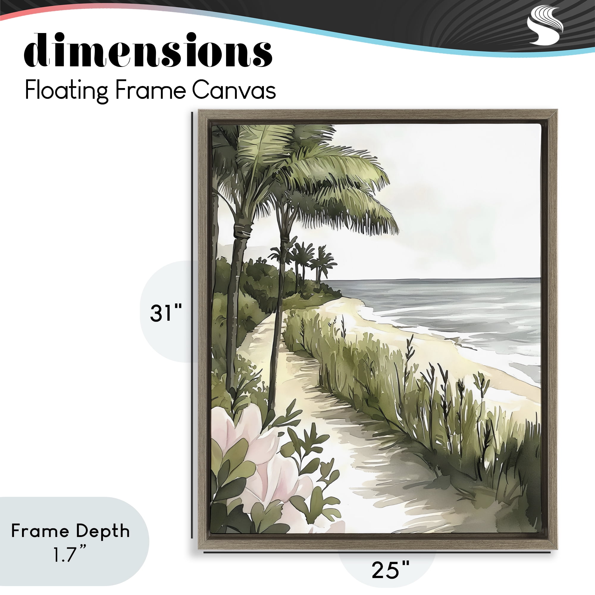 Stupell Industries Coastal Calm Palm Tree Pathway Brown Framed Floater Canvas Wall Art, design by Riley B