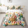 thumbnail image 2 of Feelyou Cute Bunny Rabbit Twin Bedding Sets 7-Piece for Child, Cartoon Easter Egg Bedding Comforter Set, Spring Flower Floral Reversible Sheet Sets, Luxury Bedroom Decor, 2 of 7
