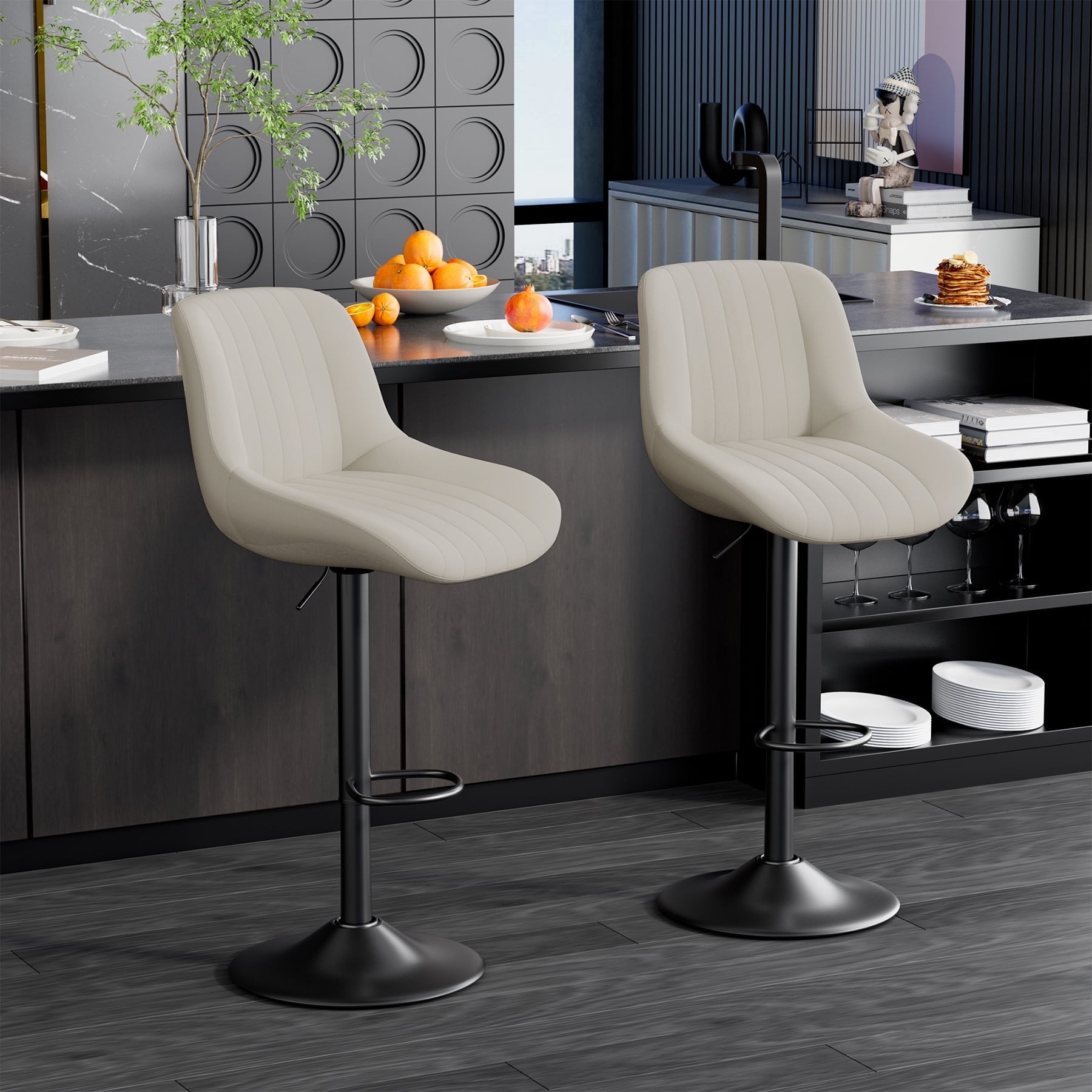 Hawsaiy Adjustable Bar Stools Set of 4, Swivel Counter Height Bar Chairs with Back, Modern Technical Fabric Barstools for Kitchen Island & Home, Light Gray
