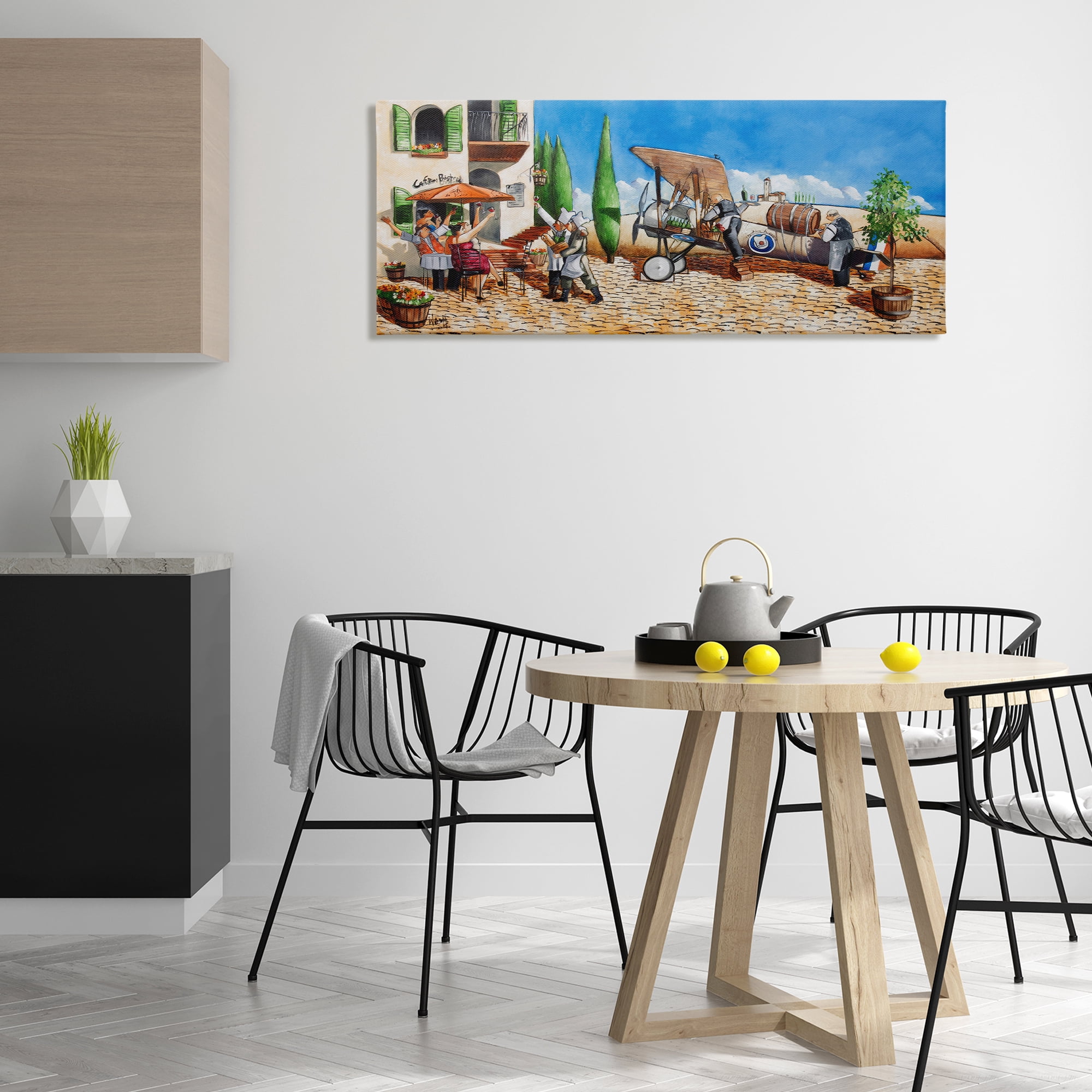Stupell Industries Café & Airplane Scene Scenery Painting Gallery Wrapped Canvas Art Print Wall Art, 48 x 20