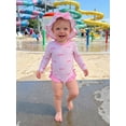 thumbnail image 3 of BemeyourBBs Toddler Baby Girls Bow Striped One Piece Swimsuit with Sun Hat Infant Girl Bathing Suit Long Sleeve Rash Guard Back Zipper Ruffled Trim Swimwear Summer Beachwear, 3 of 9