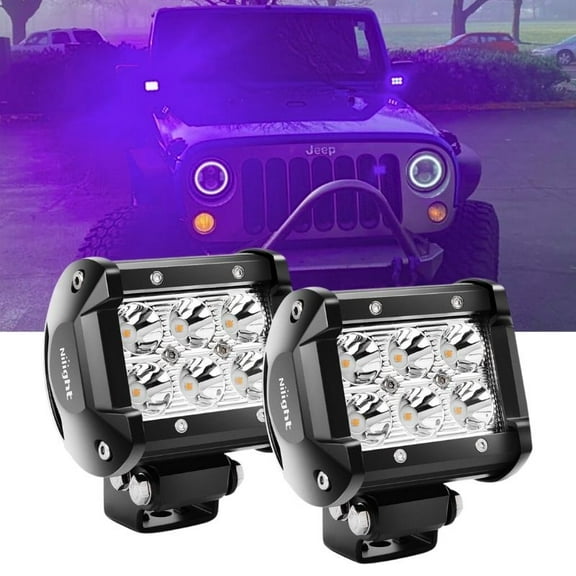 2Pcs Purple LED Bar 4" 18W Spot Driving Fog Decoration Dome Exterior Lights Compatible for Boat ATV SUV Truck Pickup Van Signaling 12V/24V