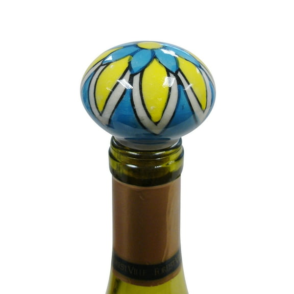 Blue And Yellow Floral Ceramic Bottle Stopper
