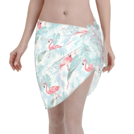 Qekee Tropical Flamingo Women s Short Sarongs Cover Ups Sheer Bikini Wraps for Swimwear