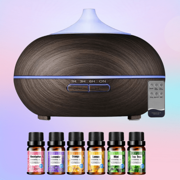 BRJSQJP Ultrasonic Aroma Diffuser Remote Control Cool Mist Humidifier 18.6oz 7 Color LED Night Light for Large Rooms Offices