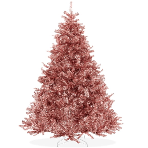 7.5FT Rose Gold Tinsel Artificial Holiday Christmas Tree with Sturdy Metal Stand
