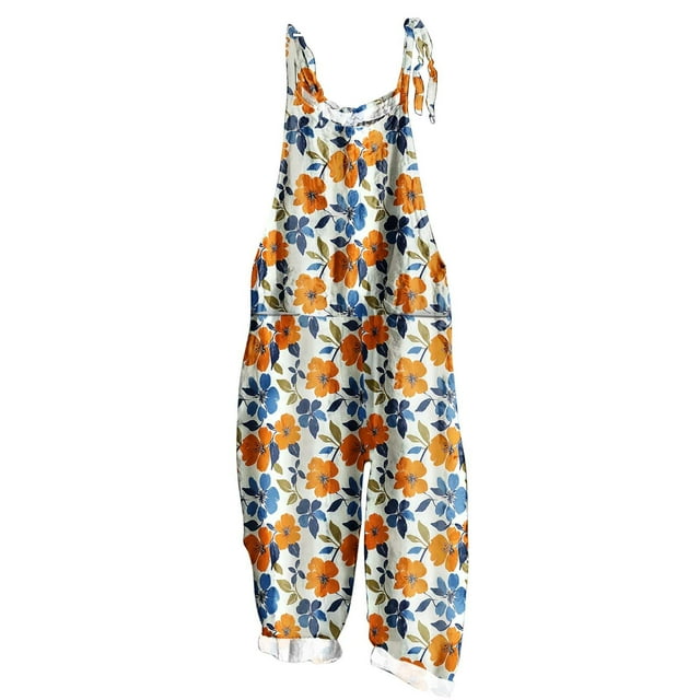 yoeyez Jumpsuits for Women Dressy,Women Summer Print Plus Size Rompers Sleeveless Adjustable Straps Backless Overalls Jumpsuit With Pockets Multicolor,XL