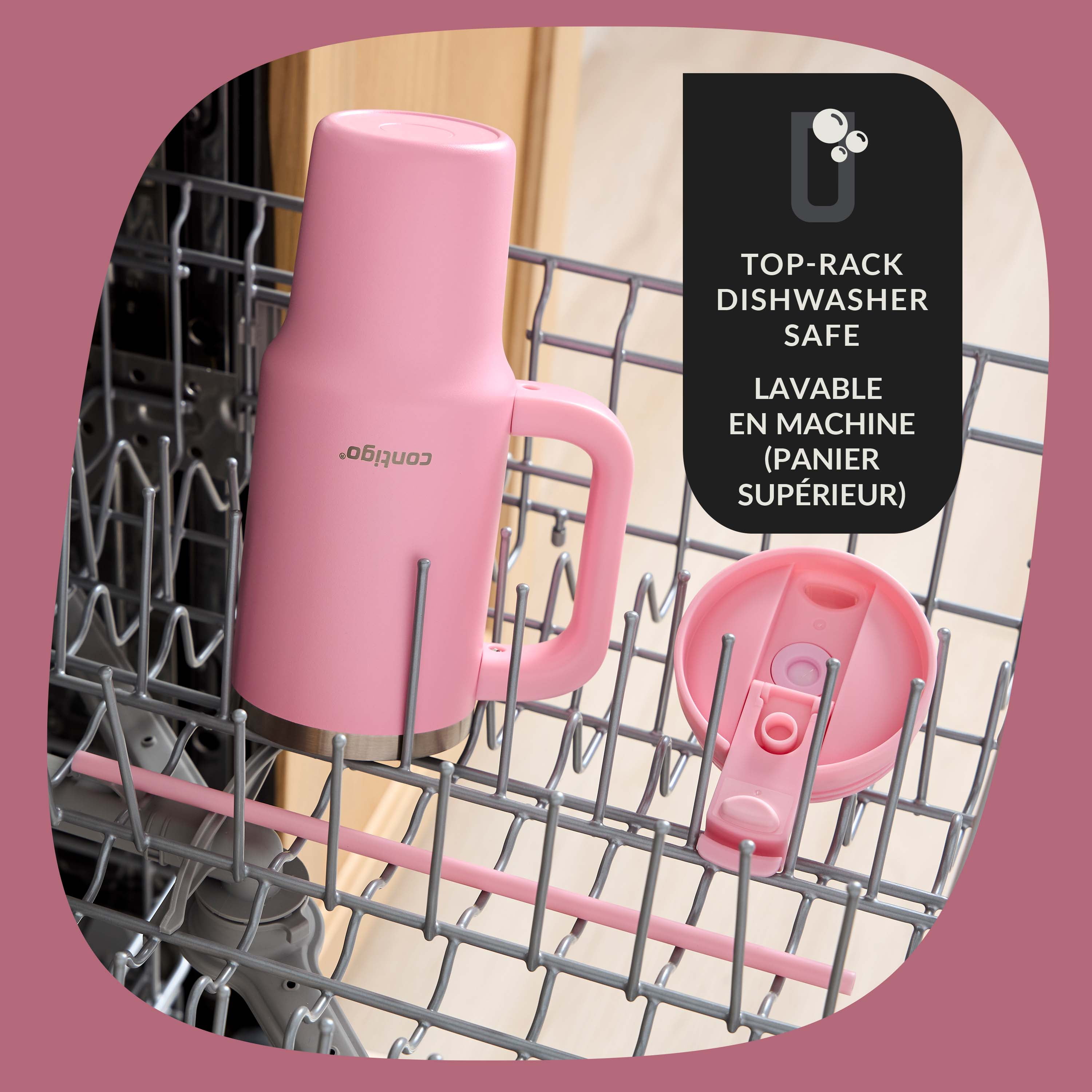 Contigo Streeterville Leak-Proof Tumbler, 30 oz (887 ml), Stainless Steel Water Bottle with Straw, Strawberry Cream