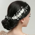 thumbnail image 3 of opolski Bridal Hair Comb Headpiece Faux Pearl Rhinestone Fake Flower Rhinestone Decor Luxury Anti-slip Lightweight Photo Prop Prom Party Wedding Hair Styling Tool Hair Accessories White, 3 of 7