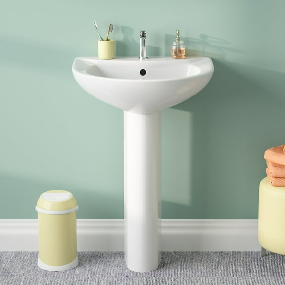 DeerValley DV-1P523 26" Tall U-Shape Pedestal Bathroom Sink with Overflow in White