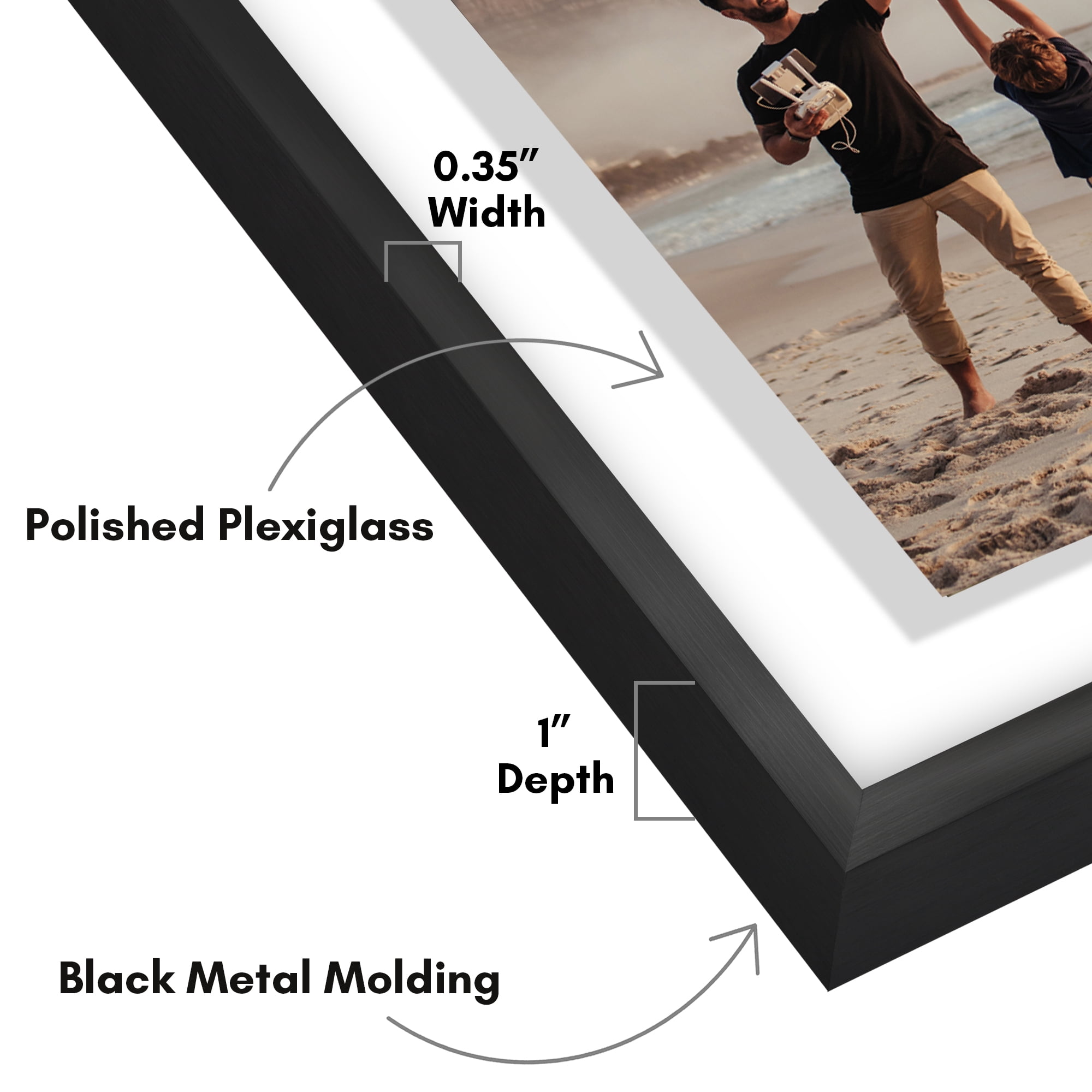 Americanflat 5x7 Picture Frame with Shatter-Resistant Glass Aluminum Floating Display Photo Signature - Black