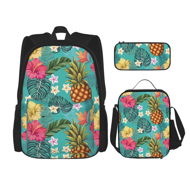 Balery Pineapple Mochila Escolar 3 en 1 para Niños - Mochila Resistente con Lonchera Térmica y Estuche - Mochila Escolar para Niños y Niñas
