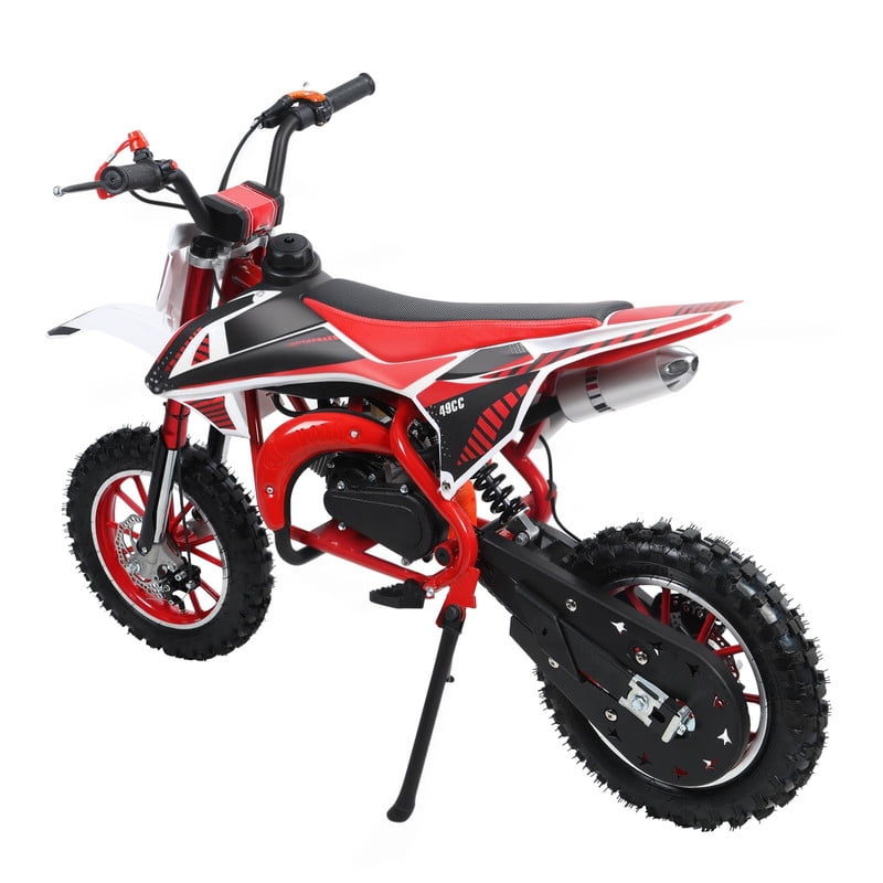 Floseru 49CC Mini Dirt Bike For Children, 2-Stroke Gas Assisted Motorcycle with Front and Rear Disc Brakes Shock Absorbing Pocket Motorcycle 25 Mph Load 220 LBS