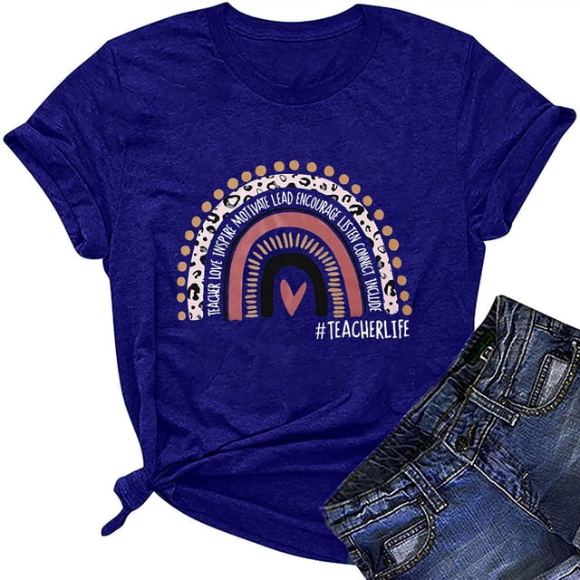 T-shirts à Manches Courtes Imprimés de Lettres pour la Journée des Enseignants Décontractés pour Femmes