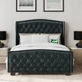 thumbnail image 3 of BELLEZE Queen Platform Bed Frame with Fast Charging Port, Upholstered Velvet Queen Size Bed Frame with Deep Button Tufted Headboard, Stable Headboard Bed frame, No Box Spring Needed - Oslo (Gray), 3 of 7