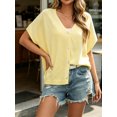 thumbnail image 6 of Short Sleeved Oversized Women Solid V-neck Casual Loose Knit Sweater Lightweight Button Tops, 6 of 7