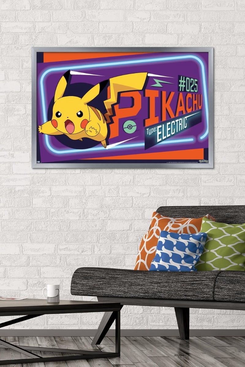 Pokemon - Neon Pikachu Wall Poster, 22.375" x 34", Framed