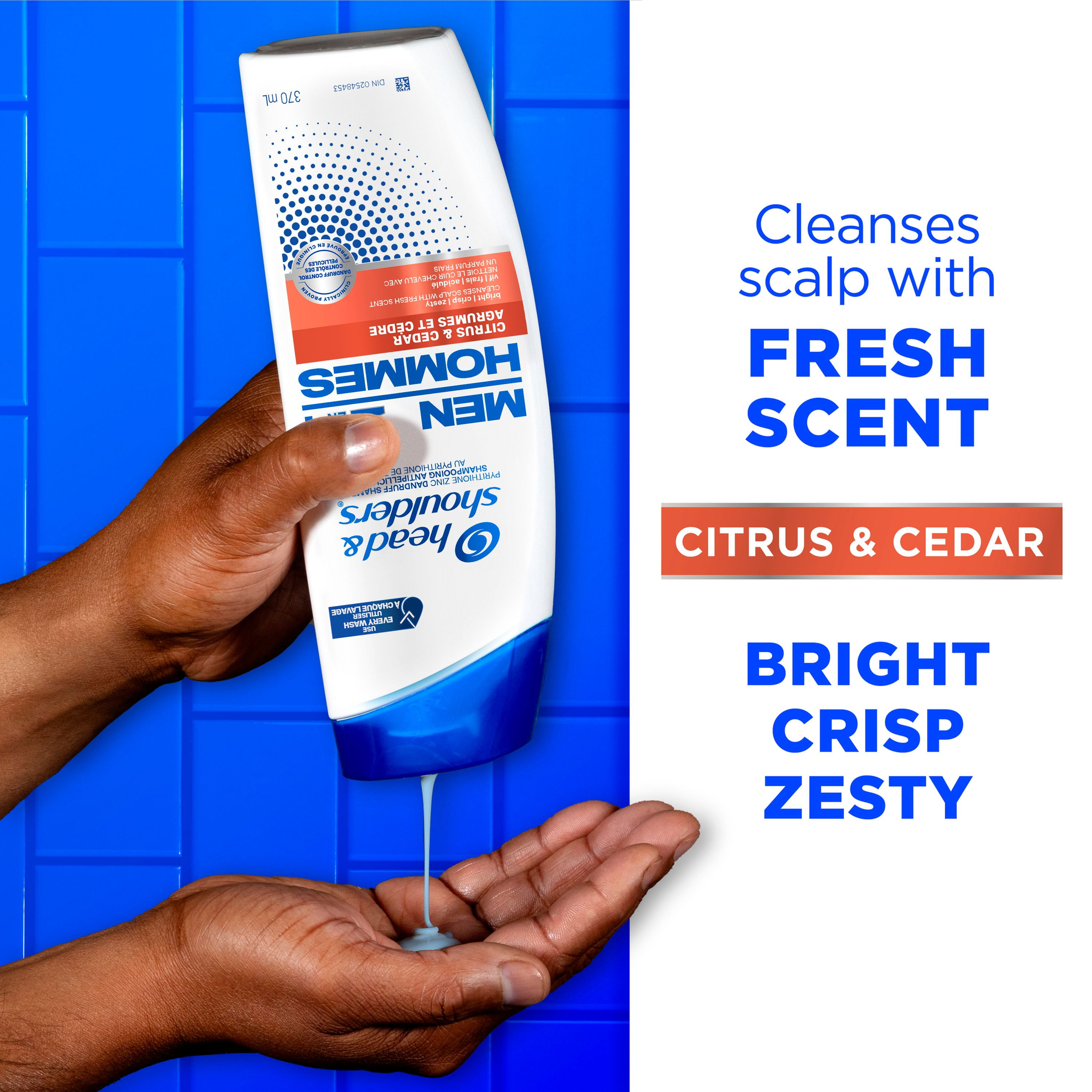 Shampooing et revitalisant antipelliculaire 2 en 1 Head and Shoulders pour hommes, traitement antipelliculaire, Agrumes et cèdre pour un usage quotidien, sans parabènes 370 ml