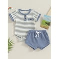 thumbnail image 2 of Arvbitana Baby Boys Shorts Sets Striped Print Short Sleeve Button T-shirt Romper with Elastic Waist Shorts 2Pcs Outfits 3M 6M 12M 18M Newborn Infant Summer Clothes, 2 of 9