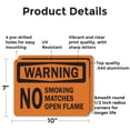 thumbnail image 2 of (2 Pack) No Smoking Matches or Open Flame OSHA Warning Sign 10 Inch X 7 Inch Indoor / Outdoor Rust-Free Aluminum Metal Signs for Workplace, Workshop, and Construction Site, Made in the, 2 of 8