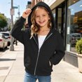 thumbnail image 2 of Staki Girls Lightweight Zip-Up Hoodie for Kids Soft Casual Hooded Sweatshirt 4-15Y(Black,6-7 Years), 2 of 7