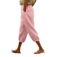 thumbnail image 3 of Casual Pants for Women Summer Fashion Plain Color Cotton Linen Elastic Seven Length Beach Casual Pants, 3 of 5
