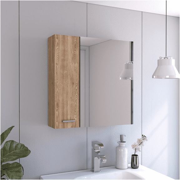 JERFIT 23.6 Inch Light Oak Medicine Cabinet with Mirror, Double Door Bathroom Storage Cabinet with 4 Adjustable Shelves