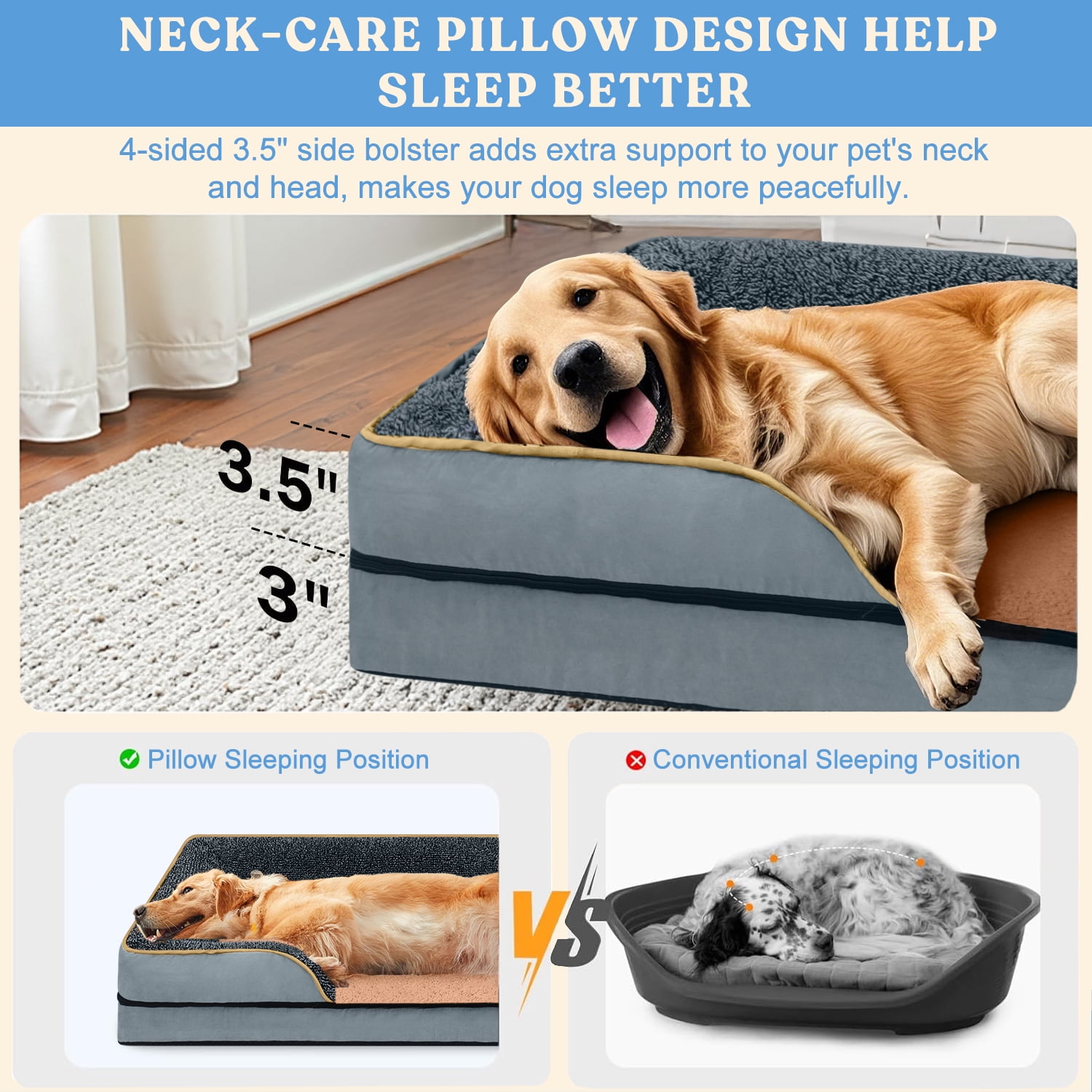 PayUSD Dog Bed for Large Medium Small Dogs Orthopedic Pet Dog Sofa Bed with Removable and Washable Cover S to XL