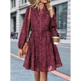thumbnail image 4 of Womens Long Sleeve Fall Dresses 2025 Button Up Waist with Belt A-Line Mini Dress Casual Fall Winter Dress Wine Red S, 4 of 8