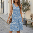 thumbnail image 2 of MLDRA Women's Summer Dresses Casual Sleeveless Sundress Loose Button Elastic Waist Maternity Midi Dress with Pockets Blue Floral XL, 2 of 6