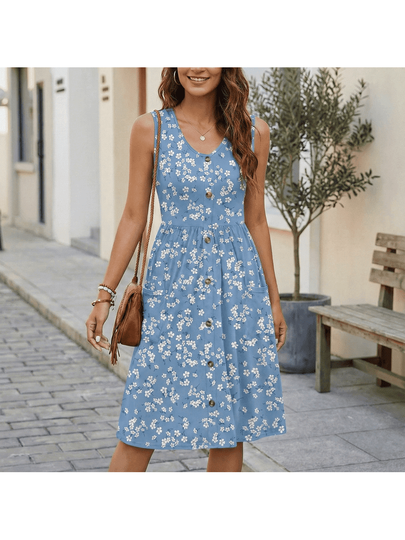 casual sleeveless midi dress V-Neck Sleeveless Casual Comfy Midi Dress Black / S
