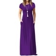 thumbnail image 3 of Mengpipi Women's Maxi Dresses Short Sleeve Long Casual Dresses Loose Plain with Pockets, Purple-M(US 8-10), 3 of 8