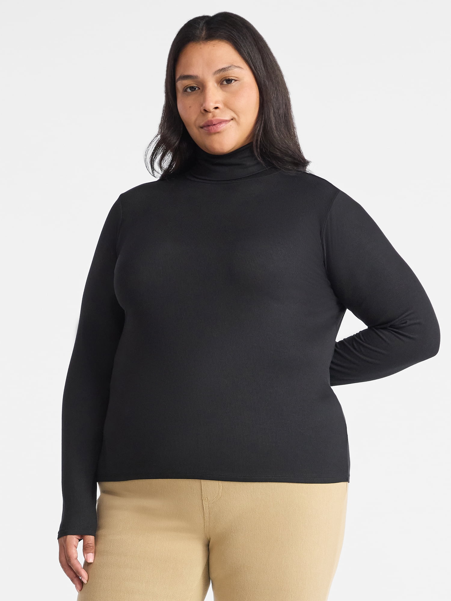 Time and Tru Women's Ribbed Turtleneck with Long Sleeves, Sizes XS-XXXL