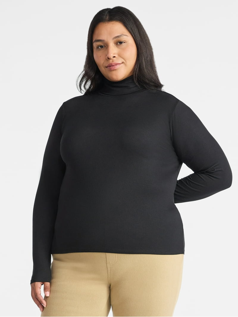 Time and Tru Women's Ribbed Turtleneck with Long Sleeves, Sizes XS
