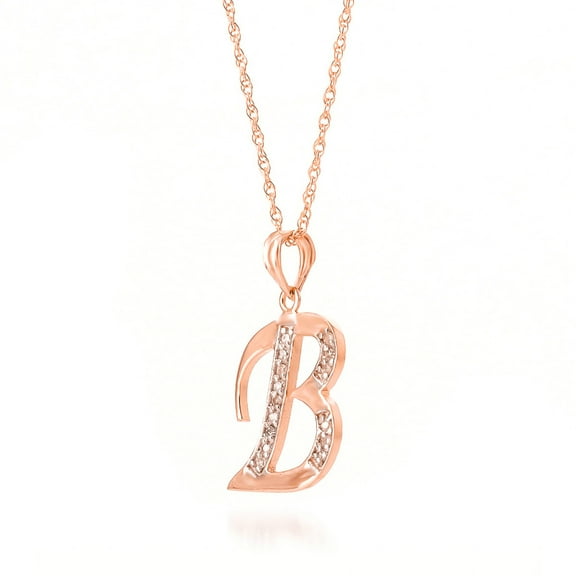 Galaxy Gold 14K Rose Gold Natural Diamonds Initial "B" Pendant Necklace - April Birthstone - Strength & Brilliance - 16" to 24" - Fine Jewelry for Women
