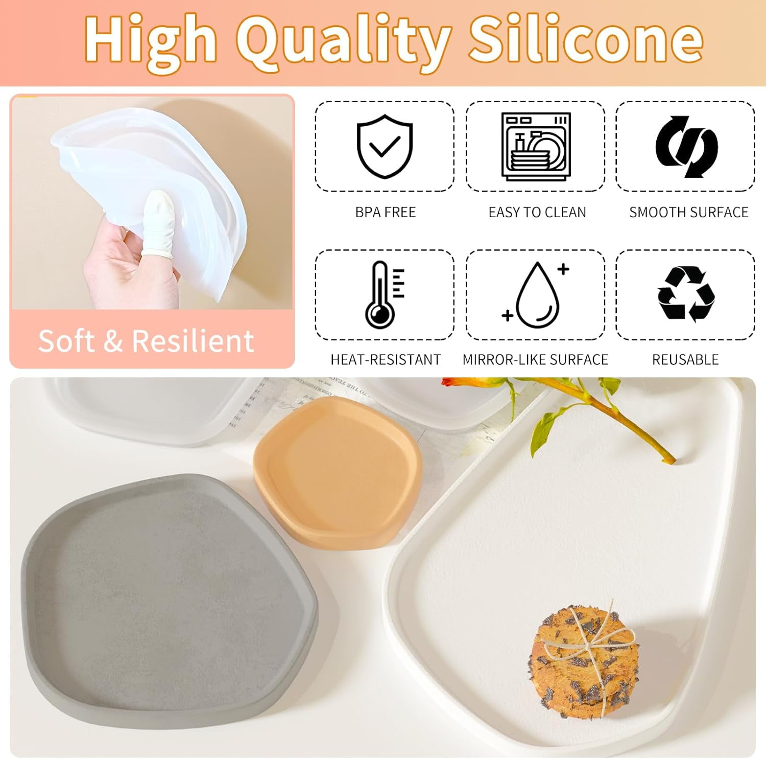 ABCISI Resin Tray Mold Set, Irregular Combination Rolling Tray Molds  of Different Shapes for Epoxy Resin, Silicone Molds with Edges for Serving Tray, DIY Holder Resin Casting Molds (Combination 2)