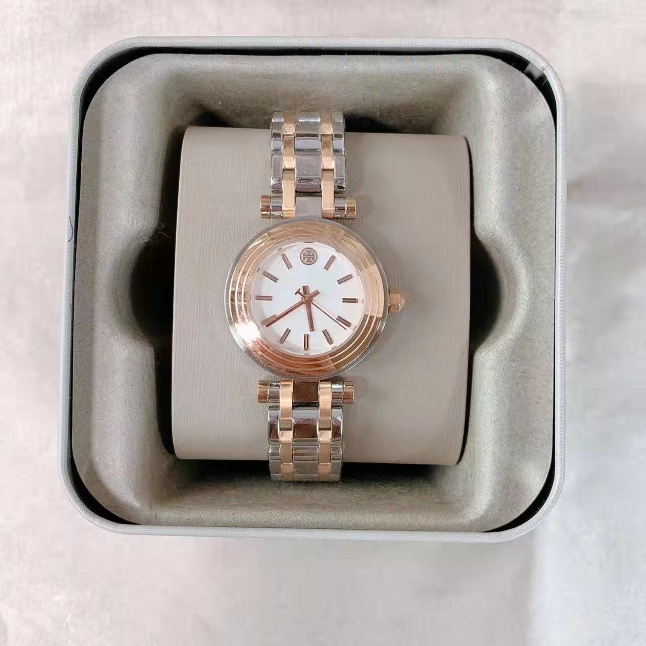 TORY BURCH TBW9011 2 TONE ROSE GOLD+SILVER,BRACELET SMALL DIAL WATCH -  