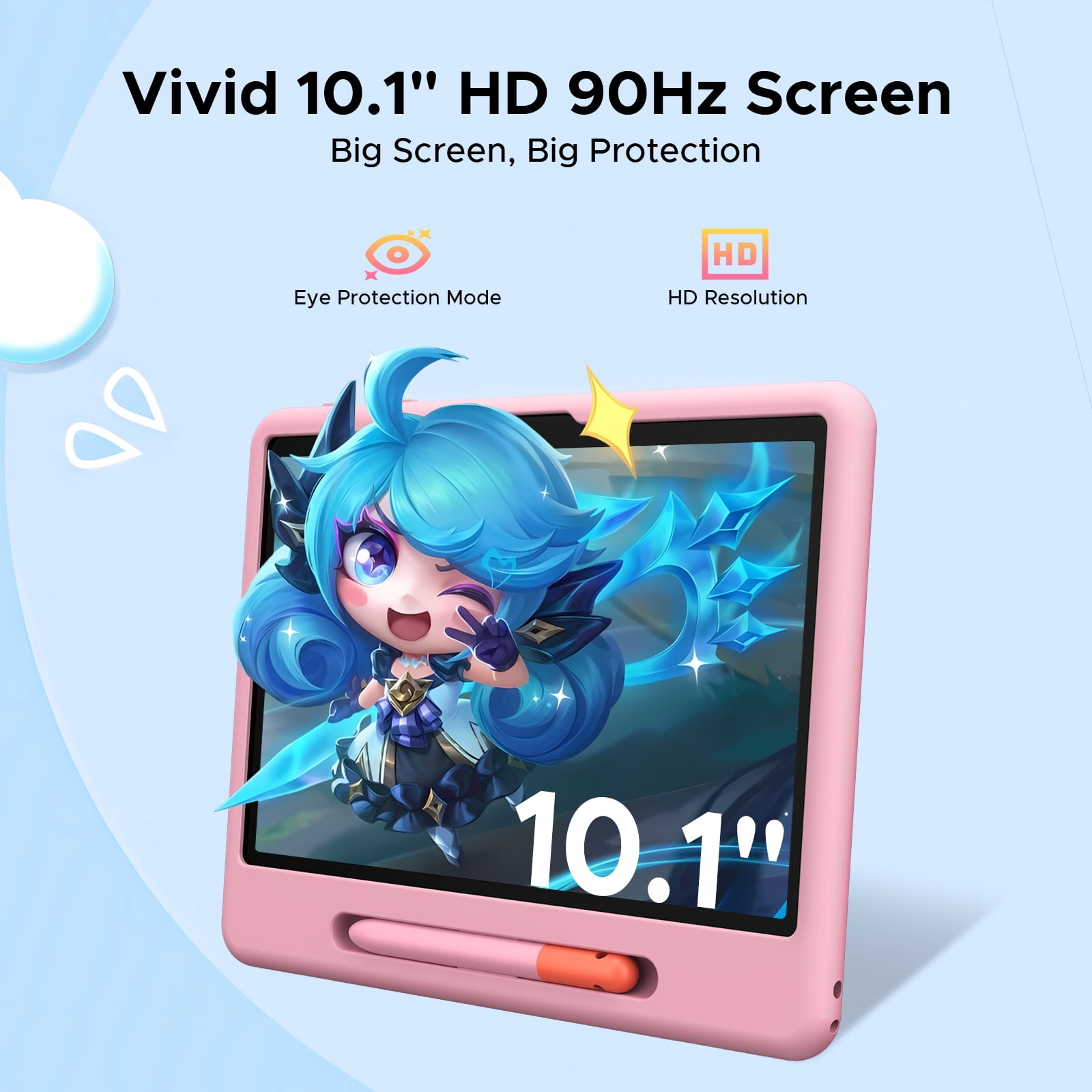 Aorlym P10 Kid Kids Tablet, 32GB RAM + 64GB ROM, 90Hz Android 16 Tablet with Gemini AI, Quad-Core T310, 10.1'' IPS HD Screen, 7000mAh, 5G WIFI, 10 inch Talet with Stylus Pen, Silicone Case