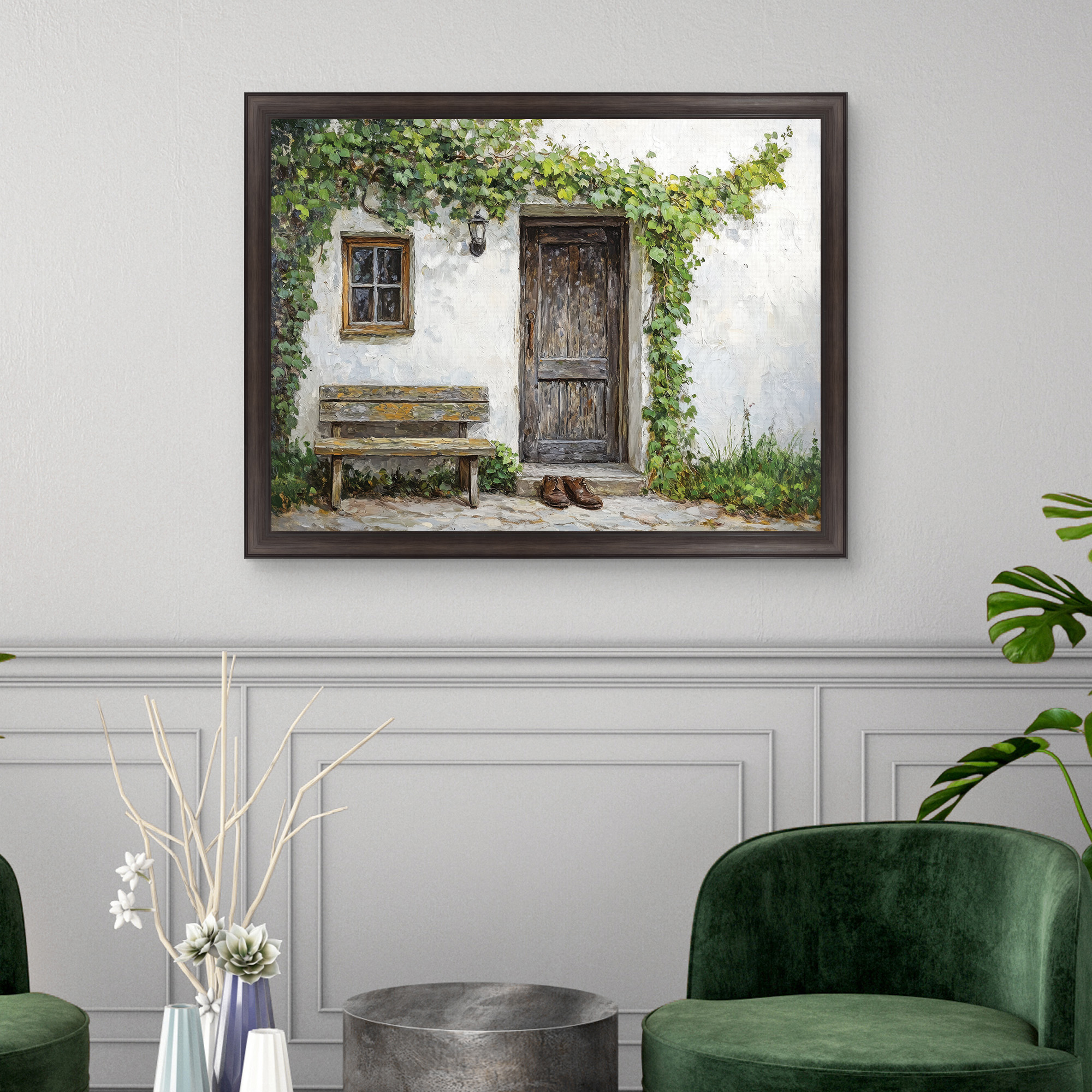Green Vines and Boots II Framed Canvas