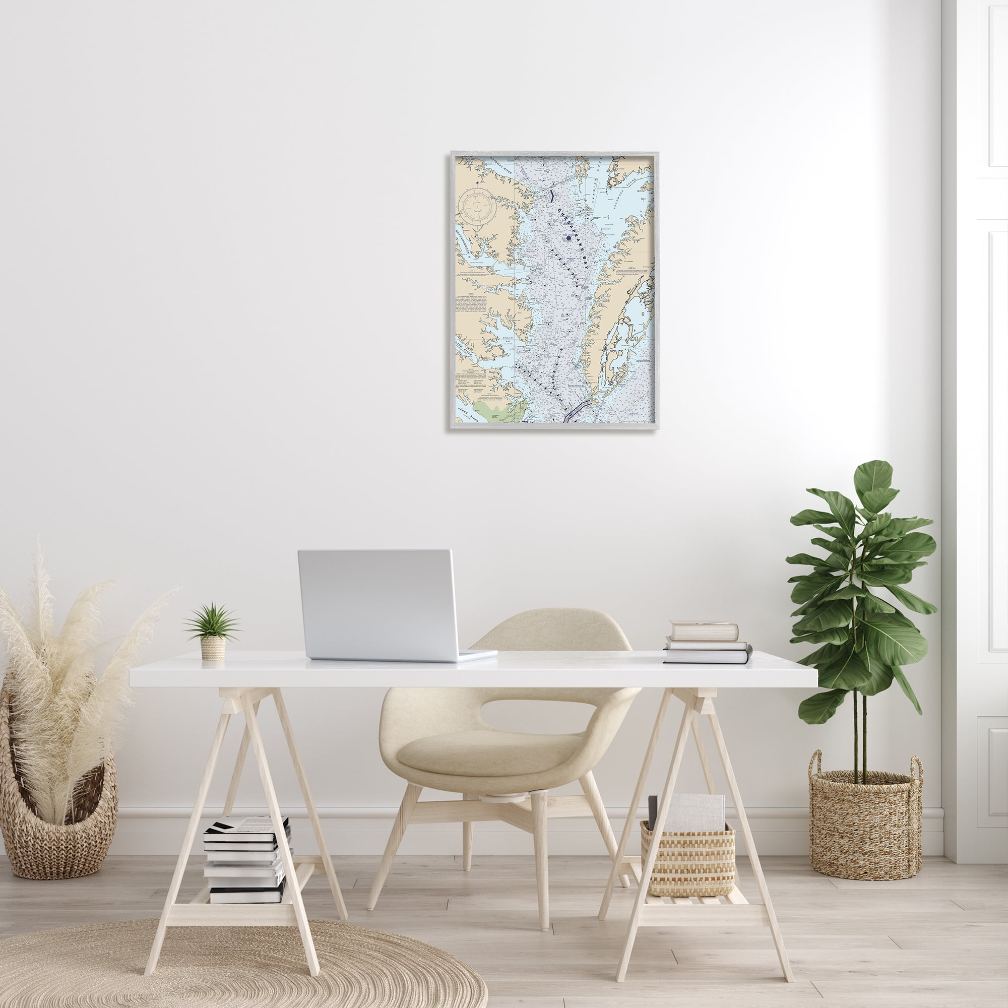 Stupell Industries Chesapeake Bay Water Flow Map Coastal Cartography Graphic Art Gray Framed Art Print Wall Art, 24x30, by Daphne Polselli