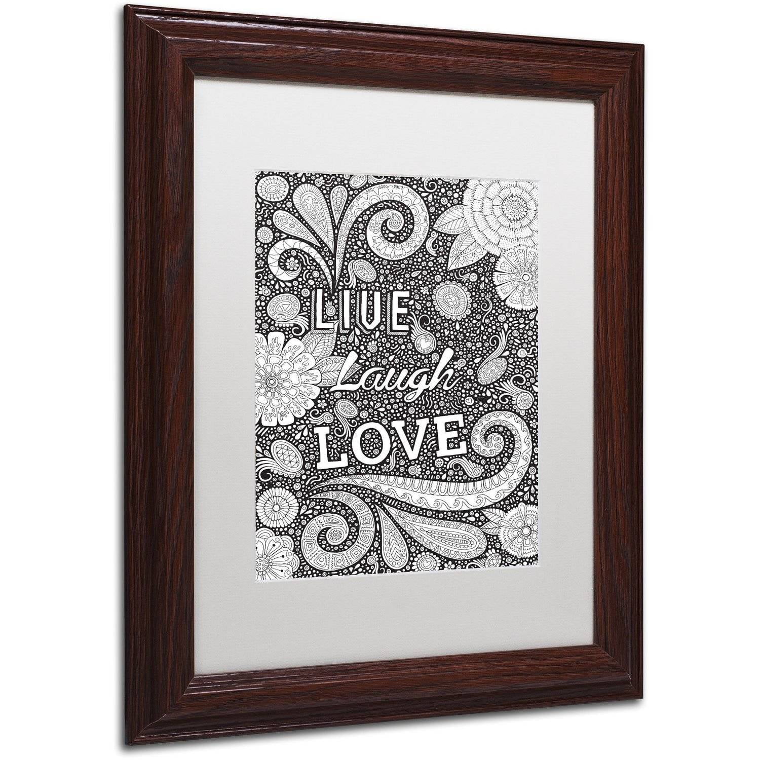 Trademark Fine Art "Live Laugh Love Black" Canvas Art by Hello Angel, White Matte, Wood Frame